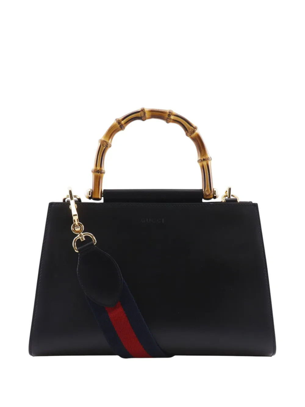 Gucci Pre-Owned 2000-2015 Small Leather Bamboo Nymphaea Web satchel - Black | Farfetch Global
