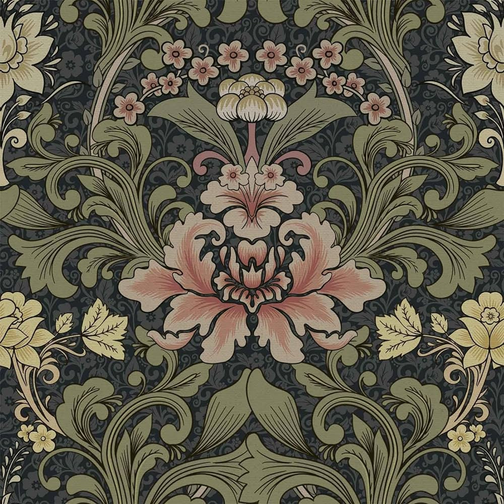 Abyssaly Floral Peel and Stick Wallpaper Vintage, 17.7in x 118in Dark Green Floral Wall Paper, Wi... | Amazon (US)