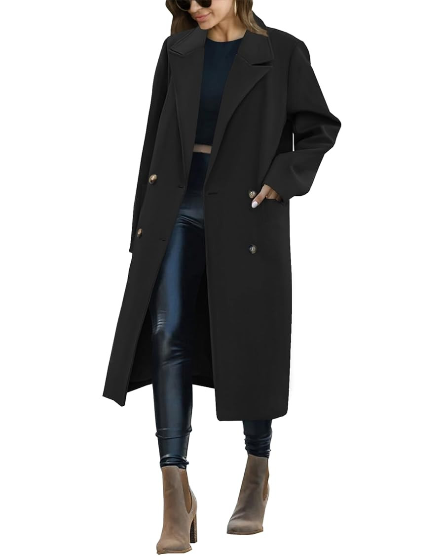 Saodimallsu Womens Trench Coat Winter Lapel Double Breasted Long Pea Coat Casual Work Office Over... | Amazon (US)