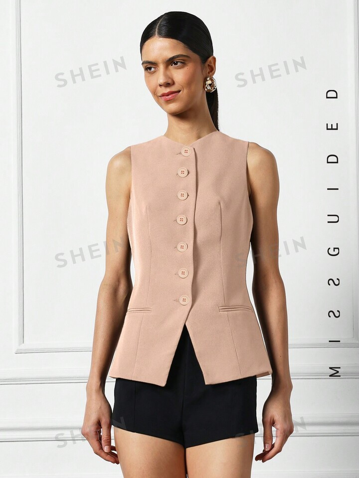 MISSGUIDED Buttoned Vest With Pockets | SHEIN