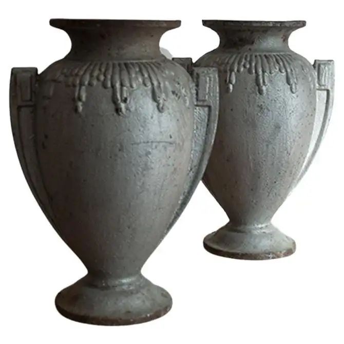 Pair of Early 20th Century Art Deco Style Cast Iron Urns | 1stDibs