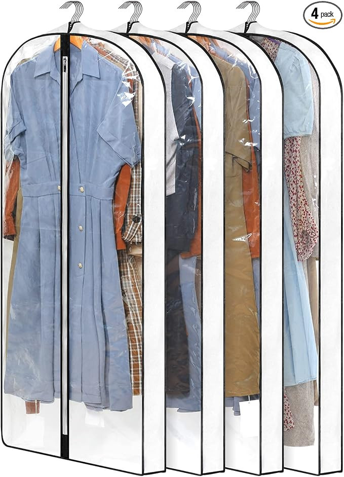 4 Pack - Dress Bags for Gowns Long W/ 4" Gussetes, 60'' Long Garment Bags for Gowns,Clear Garment... | Amazon (US)