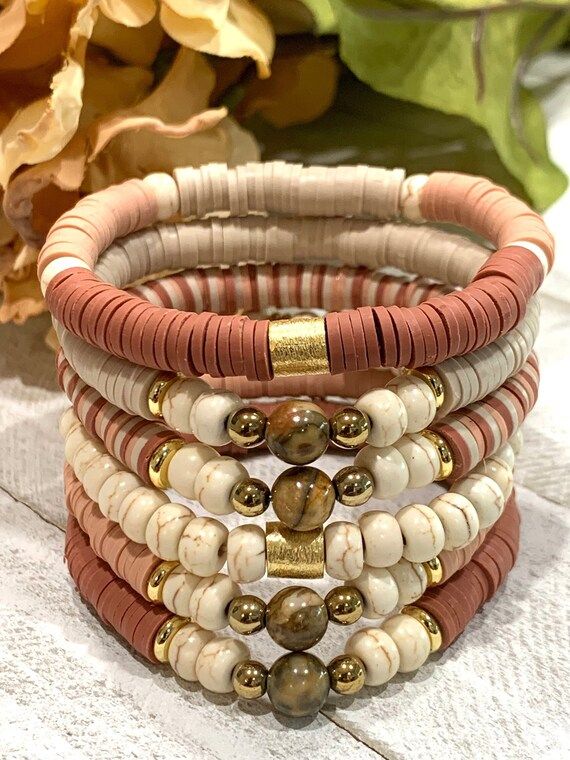 Fall Jewelry Women Bracelets, Custom Heishi Bracelets Beads, Boho Jewelry, Stackable Bracelets, B... | Etsy (US)
