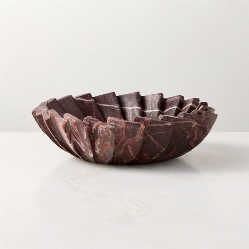 Blaide Stepped Fan Red Marble Decorative Bowl | CB2