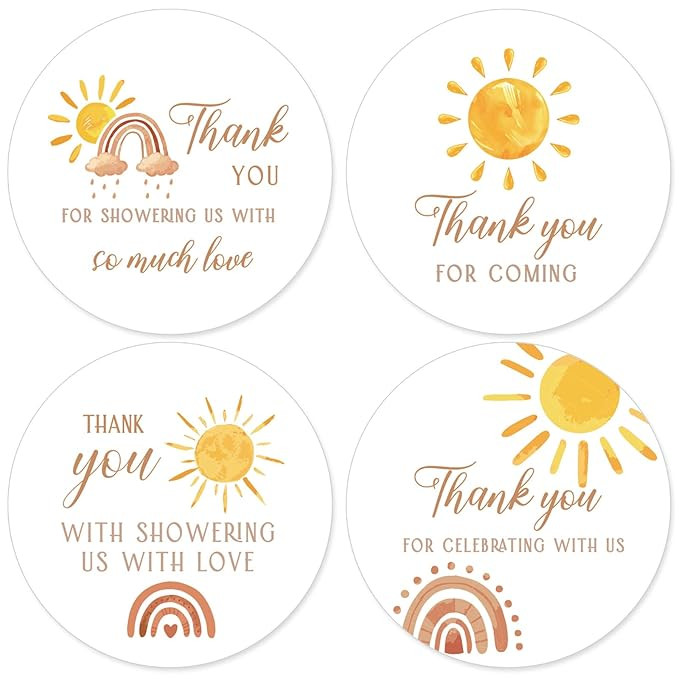 Tenceur 80 Pcs Sunshine Baby Shower Stickers 2 Inch First Trip Around The Sun Thankful Stickers f... | Amazon (US)