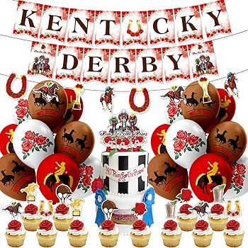 35 Pcs Kentucky Derby Party Supplies Including Kentucky Derby Banner, Balloons, Cupcake Topper, C... | Amazon (US)