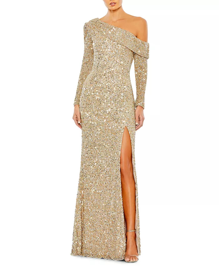 Women's Sequined One Shoulder Evening Gown | Macy's