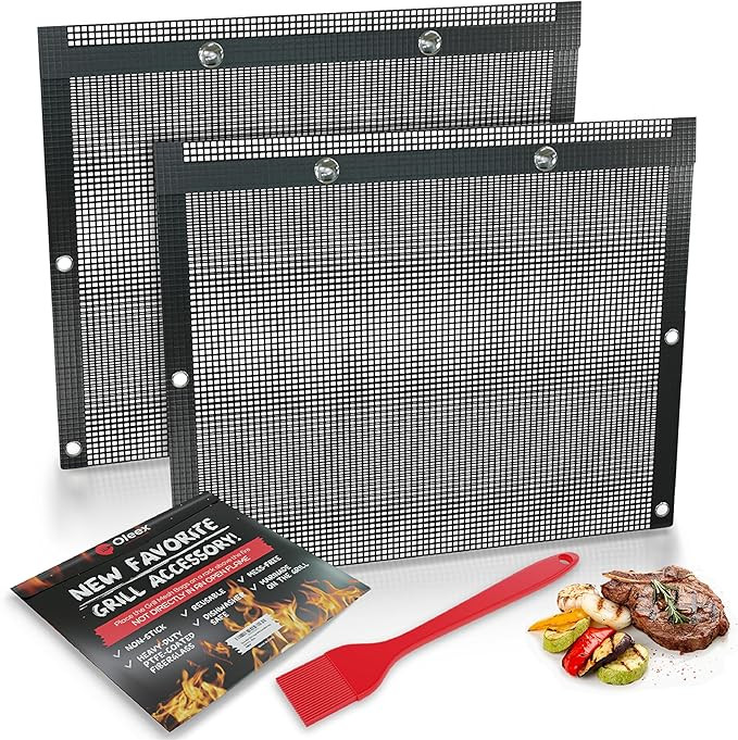 Oleex Non-Stick Large BBQ Grilling Bags + Basting Brush - Reusable PTFE Mesh Indoor Outdoor Charc... | Amazon (US)