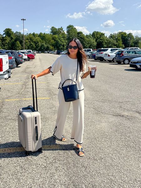 Fall outfit, fall style, cozy knit Amazon set, bucket bag, cat eye sunglasses, sandals, earrings, travel outfit 

#LTKtravel #LTKstyletip #LTKfindsunder50