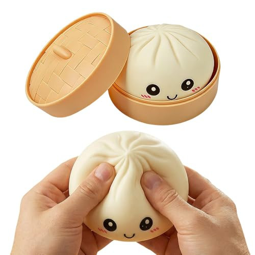 Dumpling Squishy Stress Ball, Soft Squeeze Decompression Ball with Steamer Box, Relaxation Gift (Beige) | Amazon (US)
