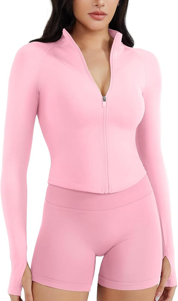 YEOREO SoftHue Women's Athletic Jacket Cropped Long Sleeve Workout Top Zip Up Gym Compression Shi... | Amazon (US)
