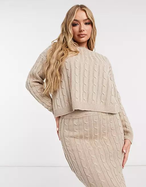 Femme Luxe cable knitted sweater and midi skirt in biscuit | ASOS | ASOS (Global)