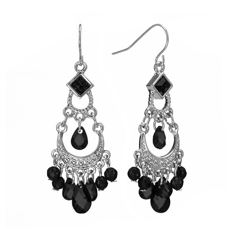 1928 Silver Tone Bead Chandelier Earrings, Women's, Black | Kohl's