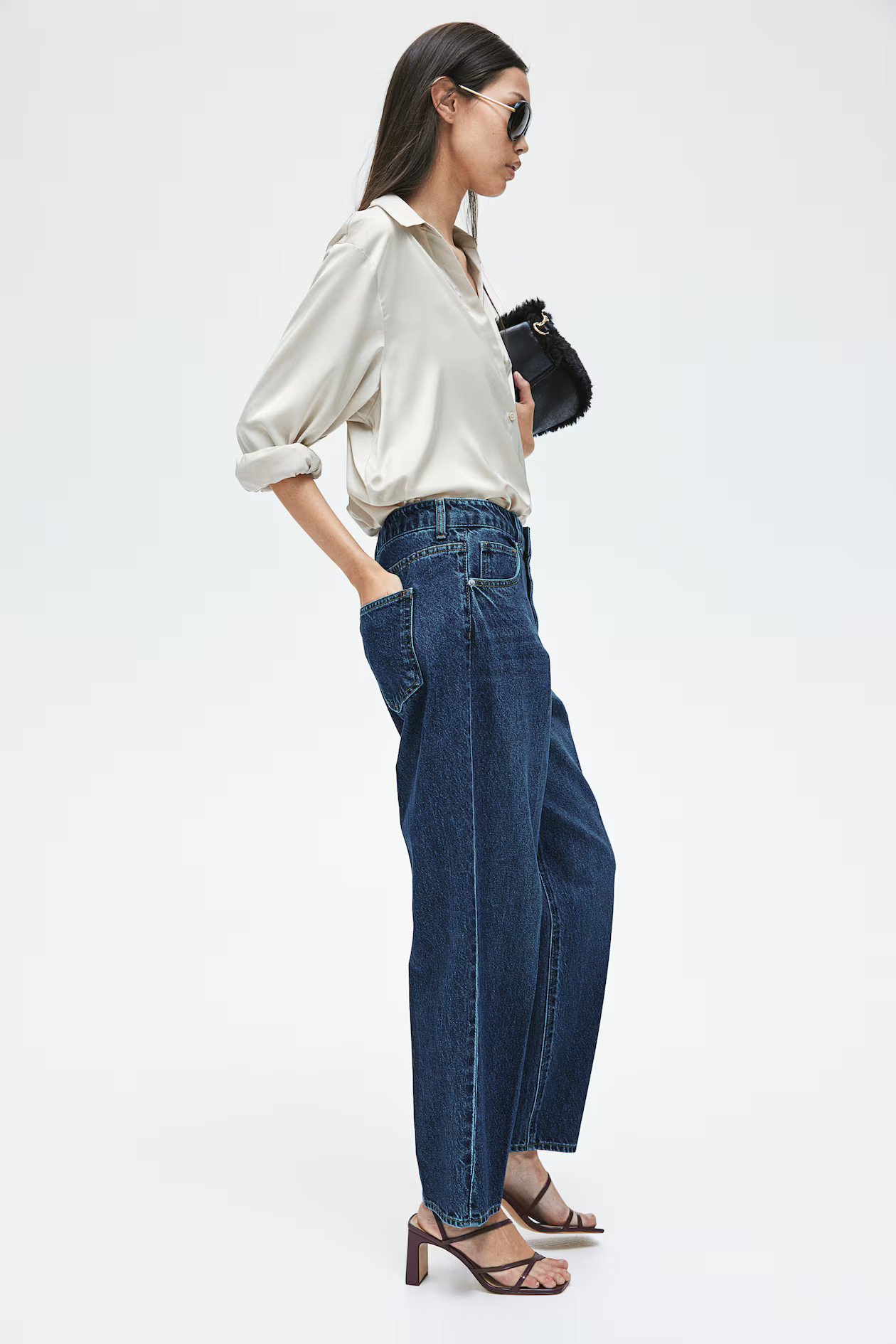Creased Tapered Jeans - High waist - Ankle-length - Dark denim blue - Ladies | H&M US | H&M (US + CA)