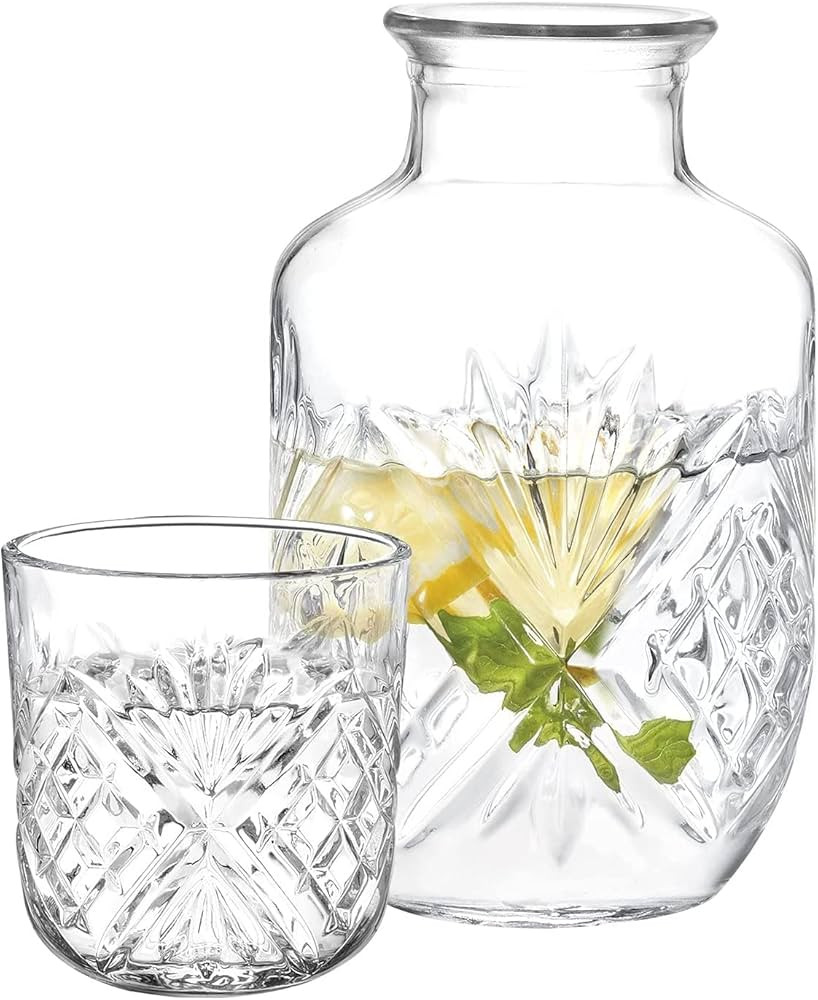 DUHALINE Crystal Bedside Carafe and Glass Set, Crystal Bedside Night Carafe Pitcher and Tumbler G... | Amazon (US)