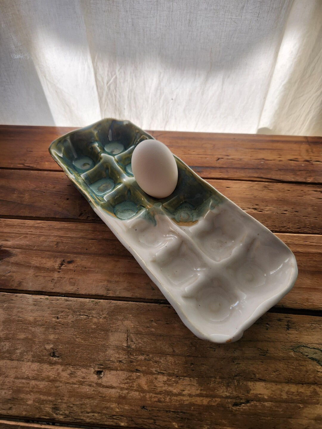 Vintage Ceramic Artisan Made Green & White Pottery Egg Tray - Etsy | Etsy (US)