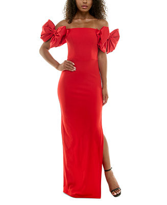 B Darlin Juniors' Bow-Trim Off-The-Shoulder Gown - Macy's | Macy's