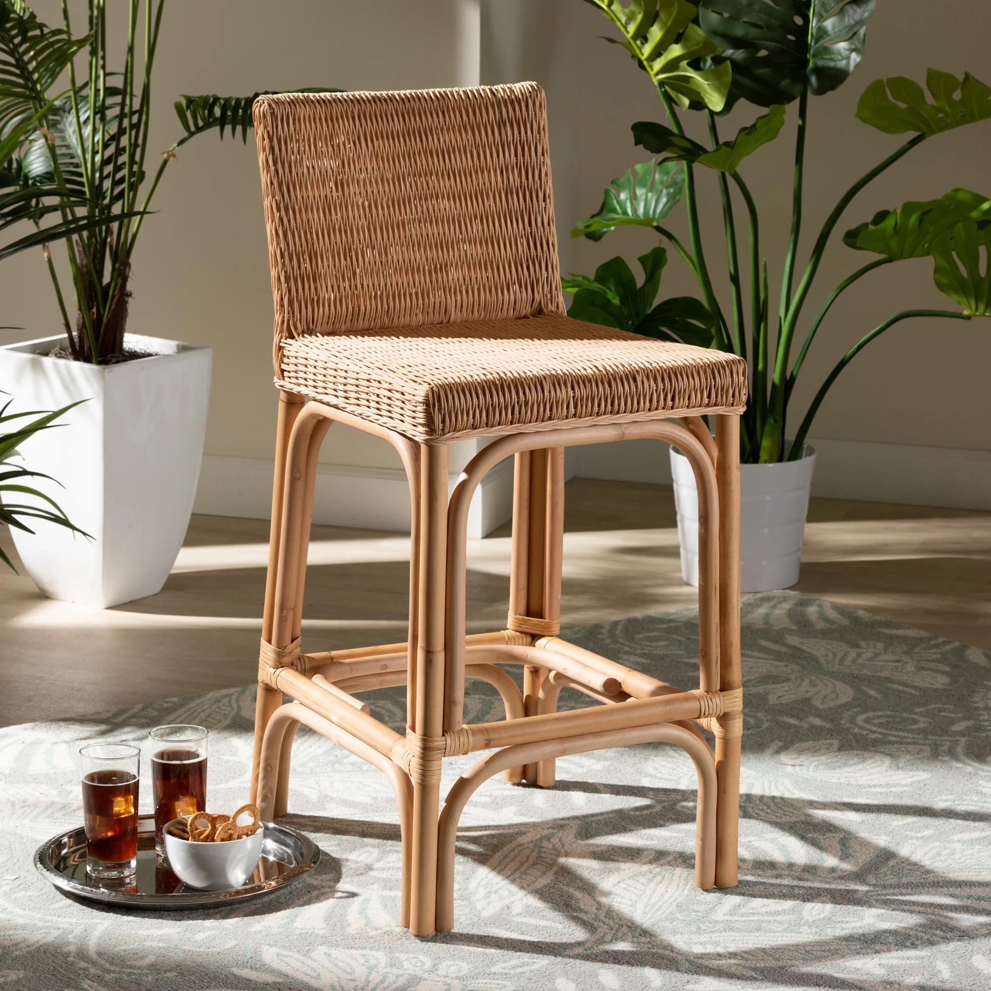 bali & pari Athena Rattan BOHO Counter Stool, Natural | Walmart (US)