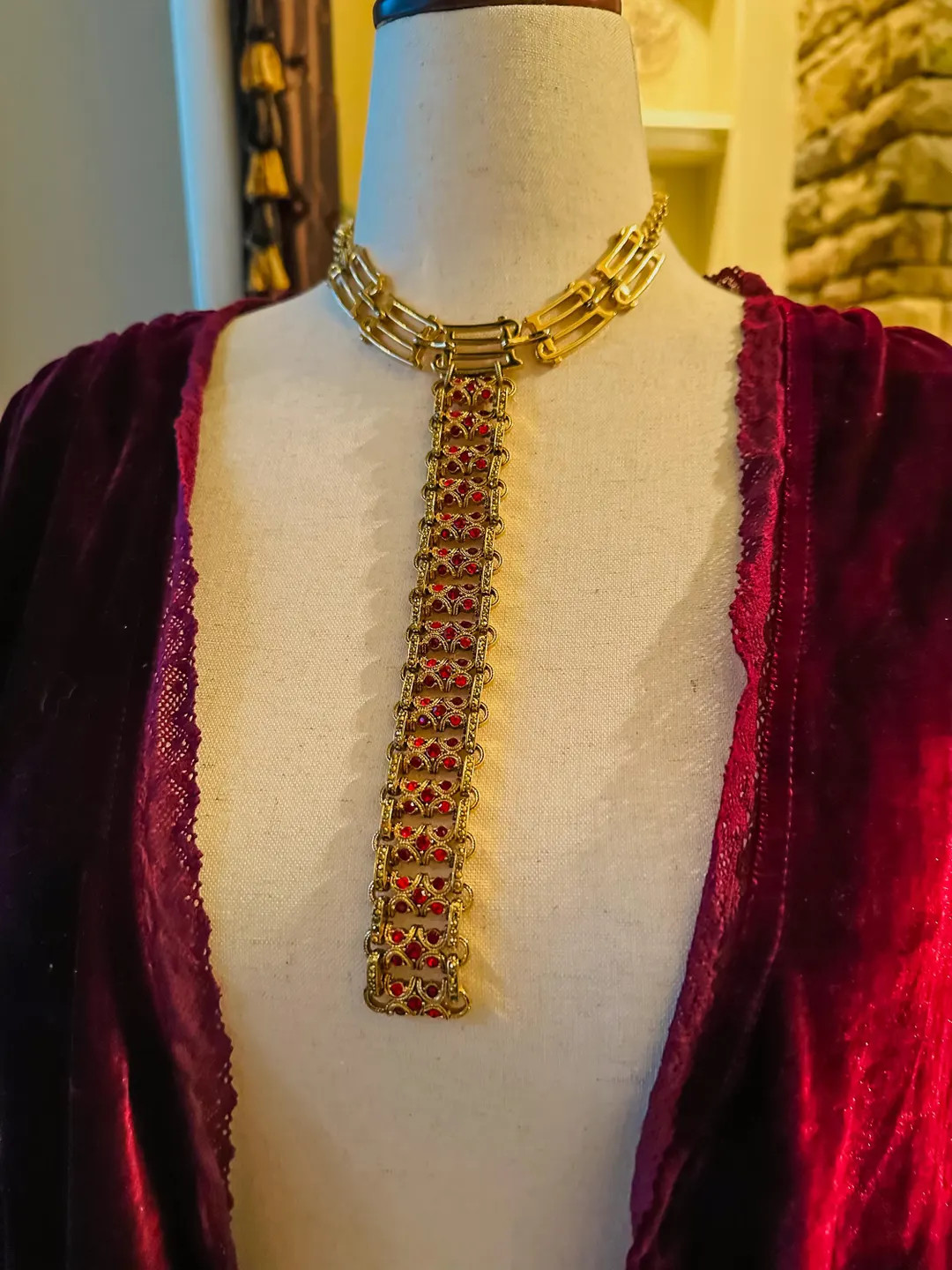 Cue the Drama - Vintage St. John Red Crystal Statement Necklace – 1980s Sculptural Gold Choker ... | Etsy (US)