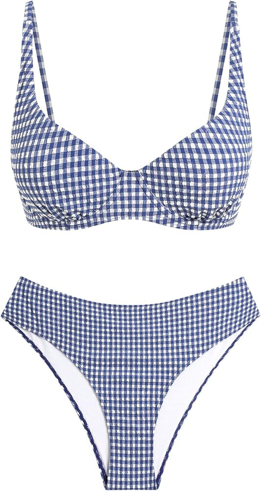 ZAFUL Womens Gingham Bikini Sets High Waisted Underwire Swimsuits Full Coverage Two Piece Swimwea... | Amazon (US)