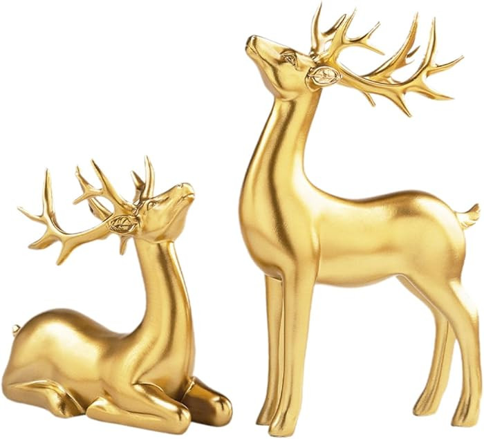 2 Pcs Gold Reindeer Sculpture Set – Premium Resin Elk Figurines for Christmas Décor, Ideal for... | Amazon (US)