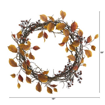 Harvest 19" Harvest Leaf, Berries and Twig Artificial Wreath | Ashley | Ashley