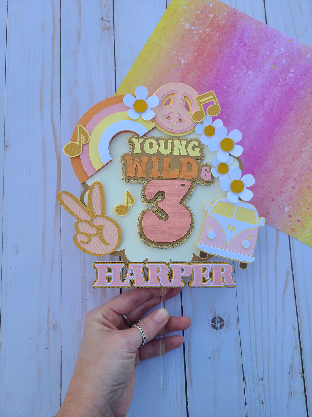 Young, wild, and three hippie boho cake topper | Etsy (US)