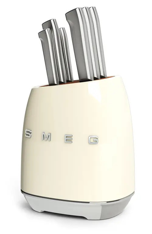 smeg Stainless Steel 6-Piece Knife Block Set in Cream at Nordstrom | Nordstrom