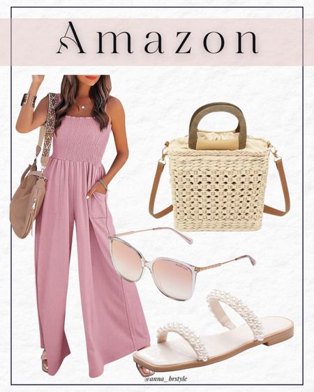 Jumpsuit, amazon summer fashion, straw bag, summer bag, pearl sandals

#LTKfindsunder100 #LTKfindsunder50