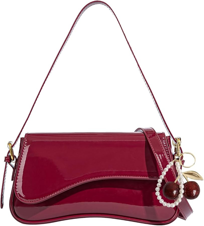 Black Purses for Women Trendy, Y2K Faux Leather Clutch Purse with Cherry Pendant,Crossbody Should... | Amazon (US)