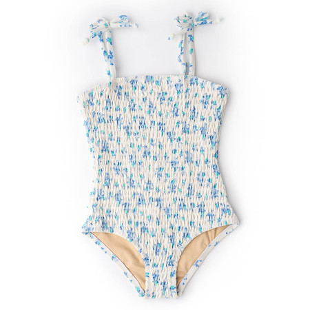 Cottage Rose Blue Girls Terry Smocked One Piece Swimsuit 6m-10 | Shade Critters