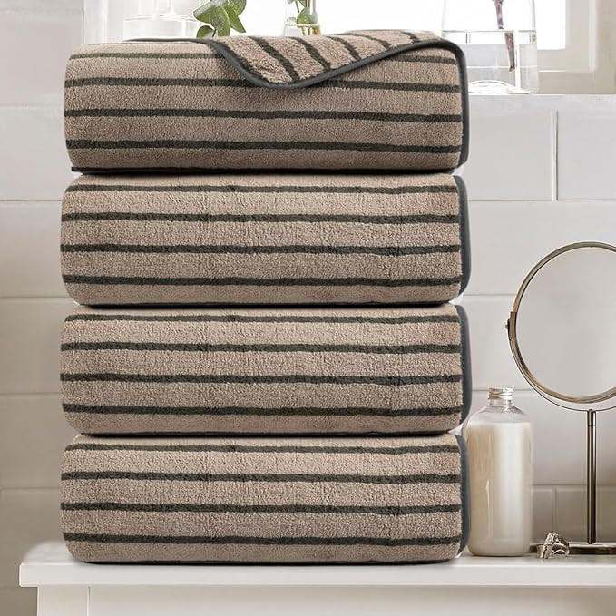 4 Piece Brown Cabana Stripe Large Bath Towels Oversized Bath Sheet Super Soft Breathable Jumbo Ba... | Amazon (US)