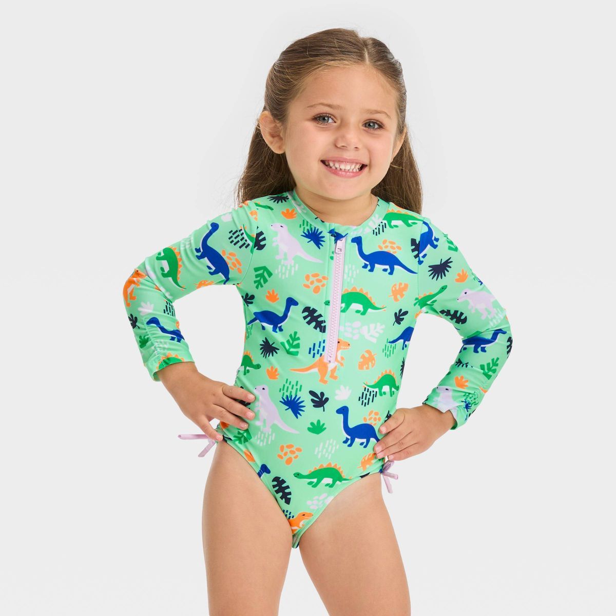 Toddler Girls' Long Sleeve Rash Guard One Piece Swimsuit - Cat & Jack™ 3T: Multicolor Floral Pr... | Target