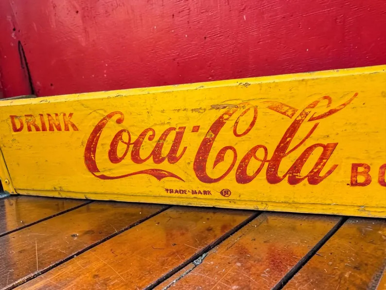 Vintage COCA COLA Wooden Soda Crate Case Tray Mustard Yellow and Red Paint | Etsy (Global)
