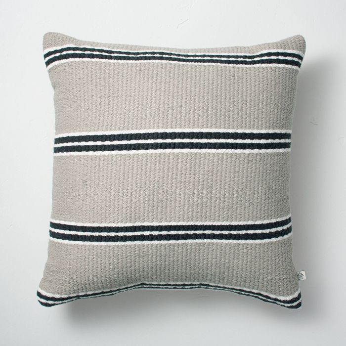 18" x 18" Double Stripe Indoor/Outdoor Throw Pillow Black/Gray - Hearth & Hand™ with Magnolia | Target