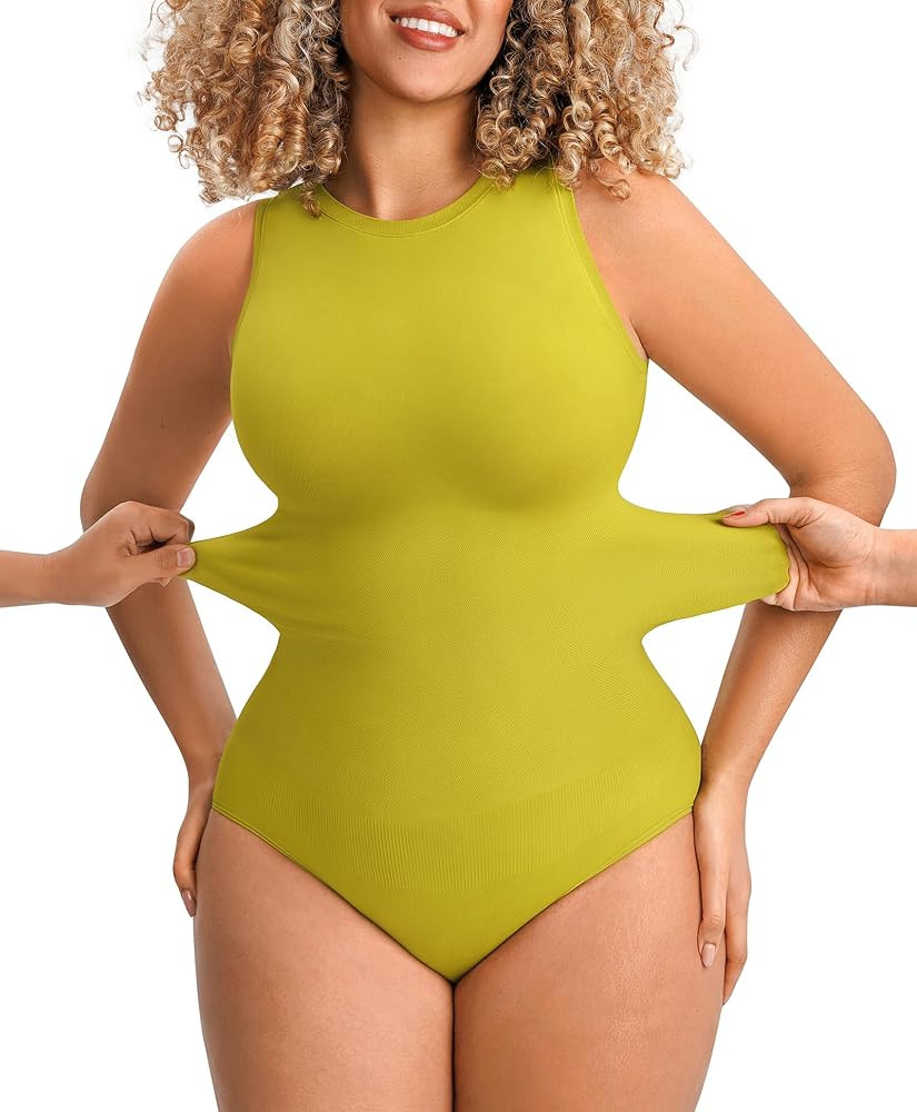 FeelinGirl Sleeveless Bodysuit for Women Light Compression Seamless Shapewear Bodysuit with Crew ... | Amazon (US)