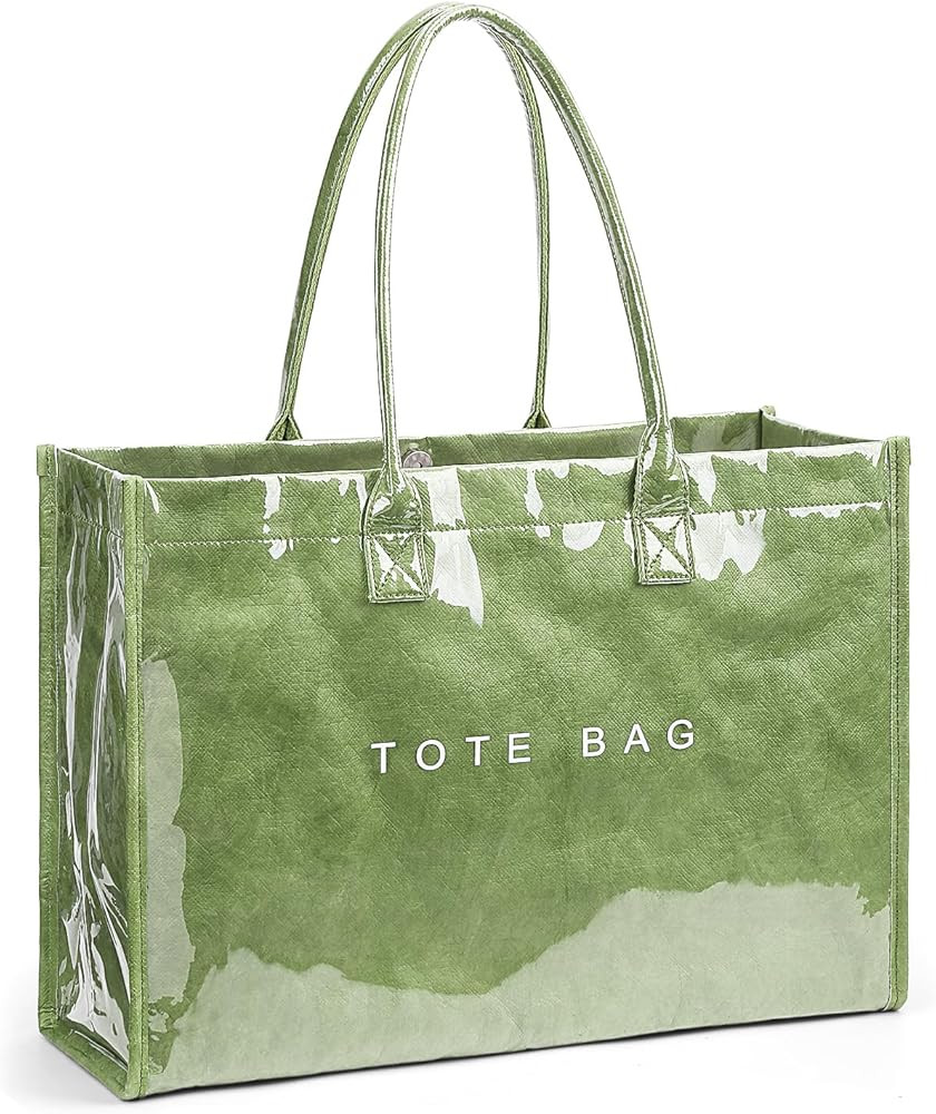 Lushandy PVC Tote Bag for Women, Large Plastic Tote Purse Work Kraft Paper Letter Print Shoulder ... | Amazon (US)