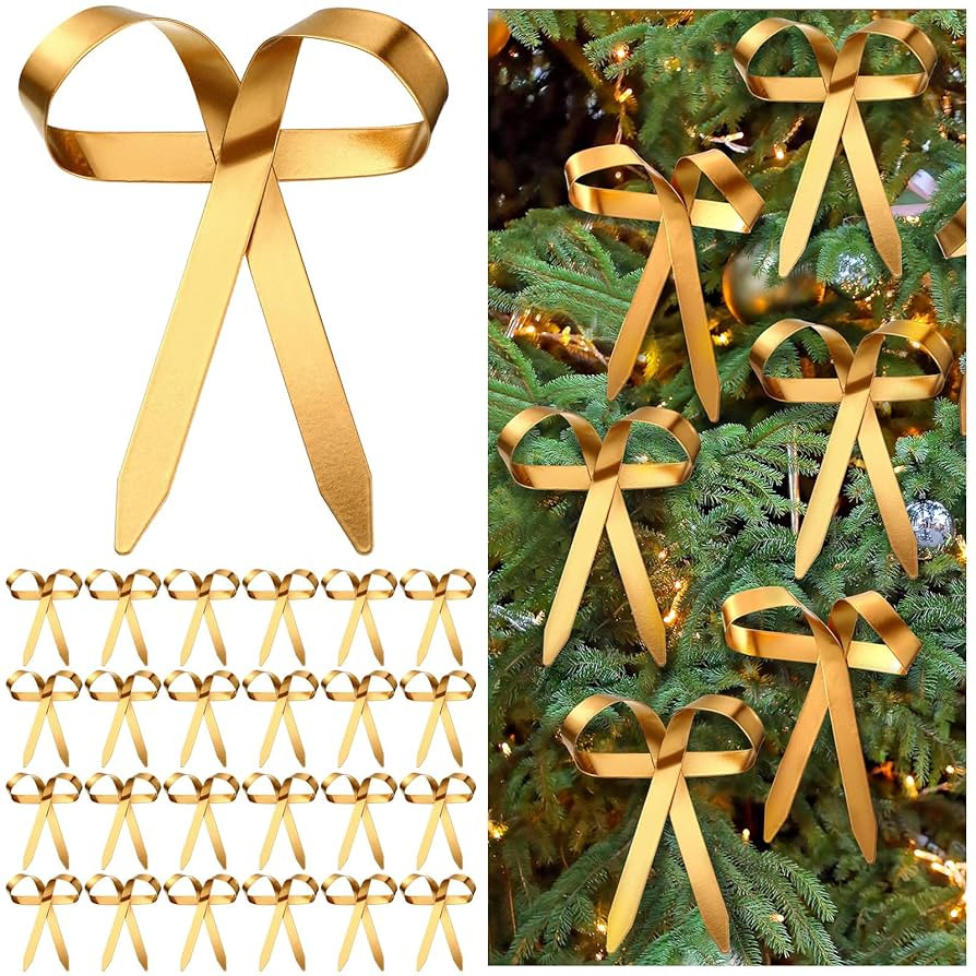 24 Pcs Christmas Metal Bow Ornaments with Clip Bow Decoration for Christmas Tree Garland Wreath I... | Amazon (US)