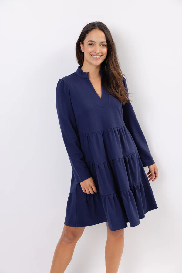 Navy Long Sleeve Tunic Flare Dress | Sail to Sable