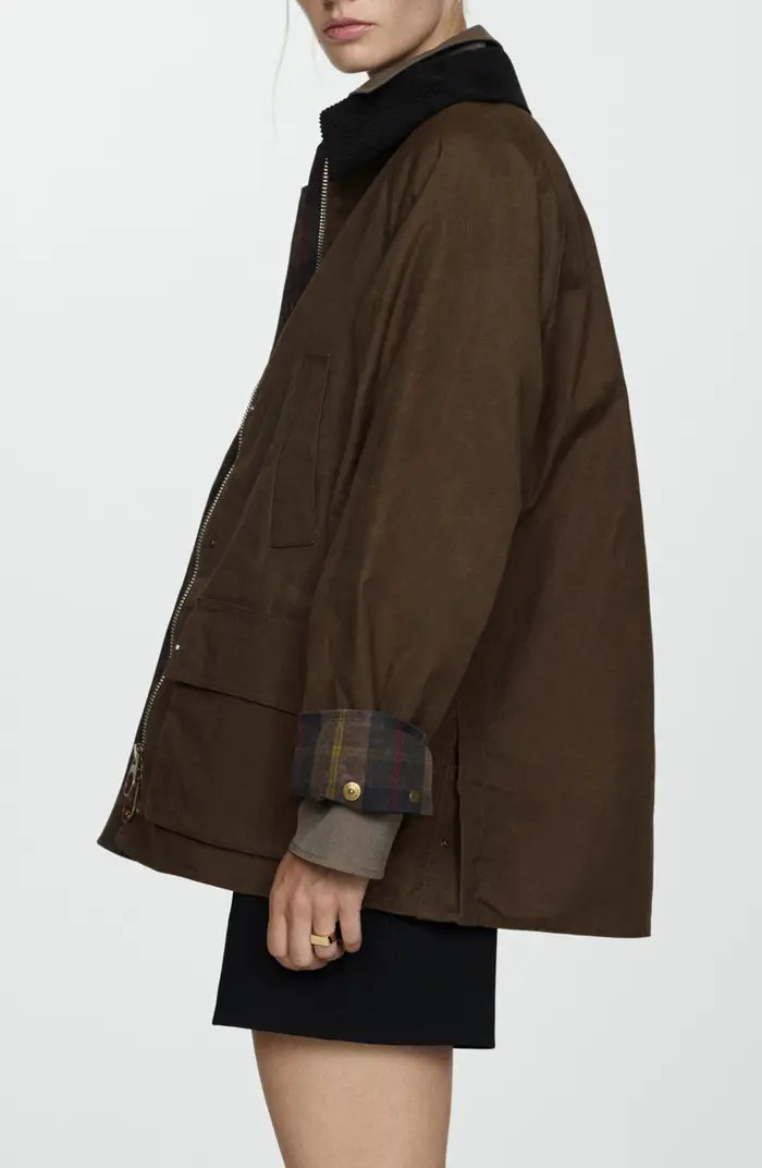 Corduroy Collar Waxed Effect Oversize Jacket | Nordstrom