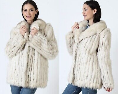 Vtg Saga Arctic Fox Fur Coat Apres Ski Corded Suede Leather Shawl Collar L  | eBay | eBay US