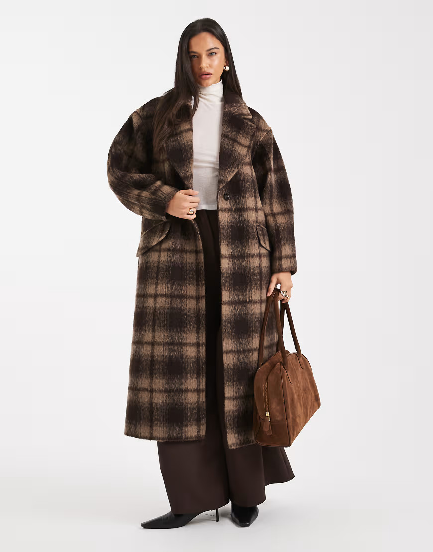 ASOS DESIGN textured formal coat in brown plaid | ASOS (Global)