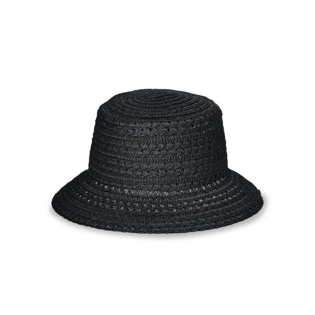 TIme and Tru Women's Bucket Hat, Solid Color, Paper Straw Woven Construction, Black | Walmart (US)