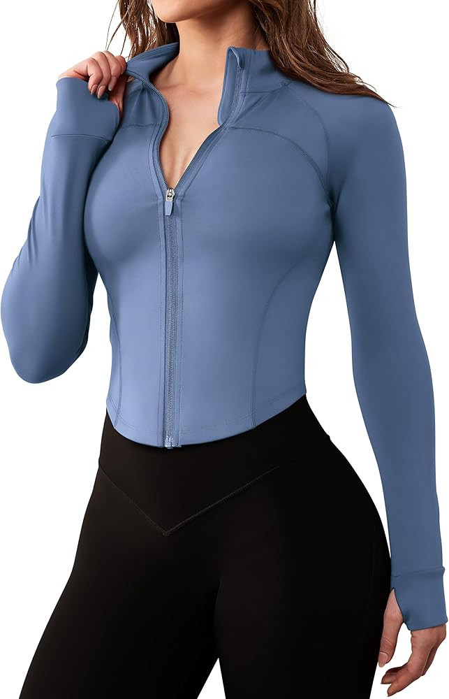 AVGO Workout Jacket for Women Zip Up Cropped Running Jackets Athletic Yoga Gym Tops with Thumb Ho... | Amazon (CA)