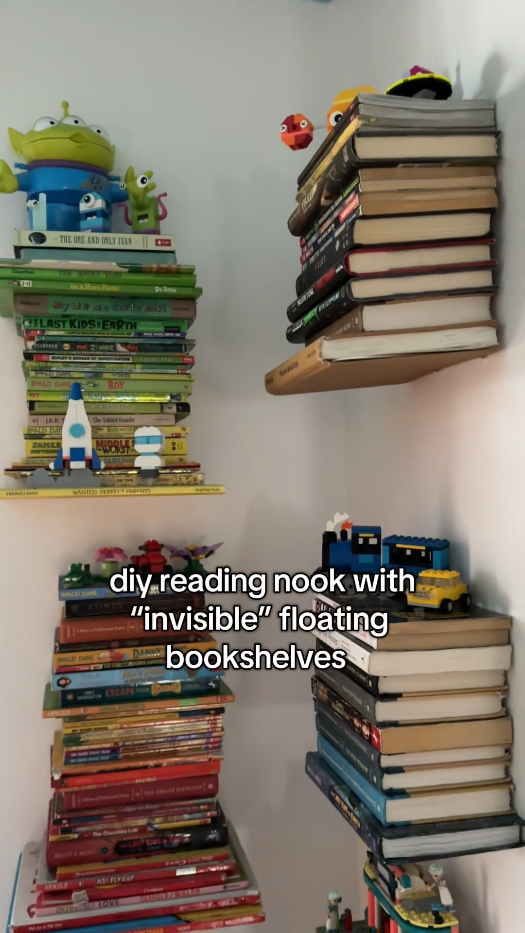 Floating invisible bookshelves  

Book shelves, book storage, bookshelf, small space living, reading nook

#LTKStyleTip #LTKFindsUnder50 #LTKHome