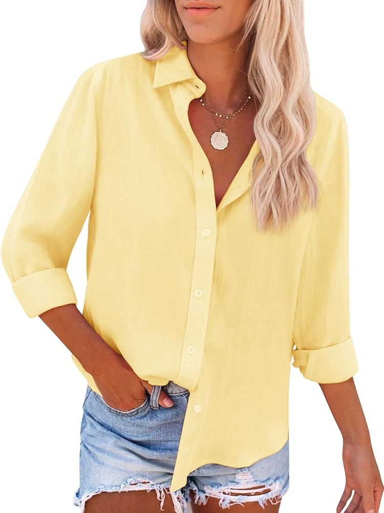 siliteelon Button Down Shirts for Women Dress Shirts Cotton Long Sleeve Collared Blouse Work Busi... | Amazon (US)