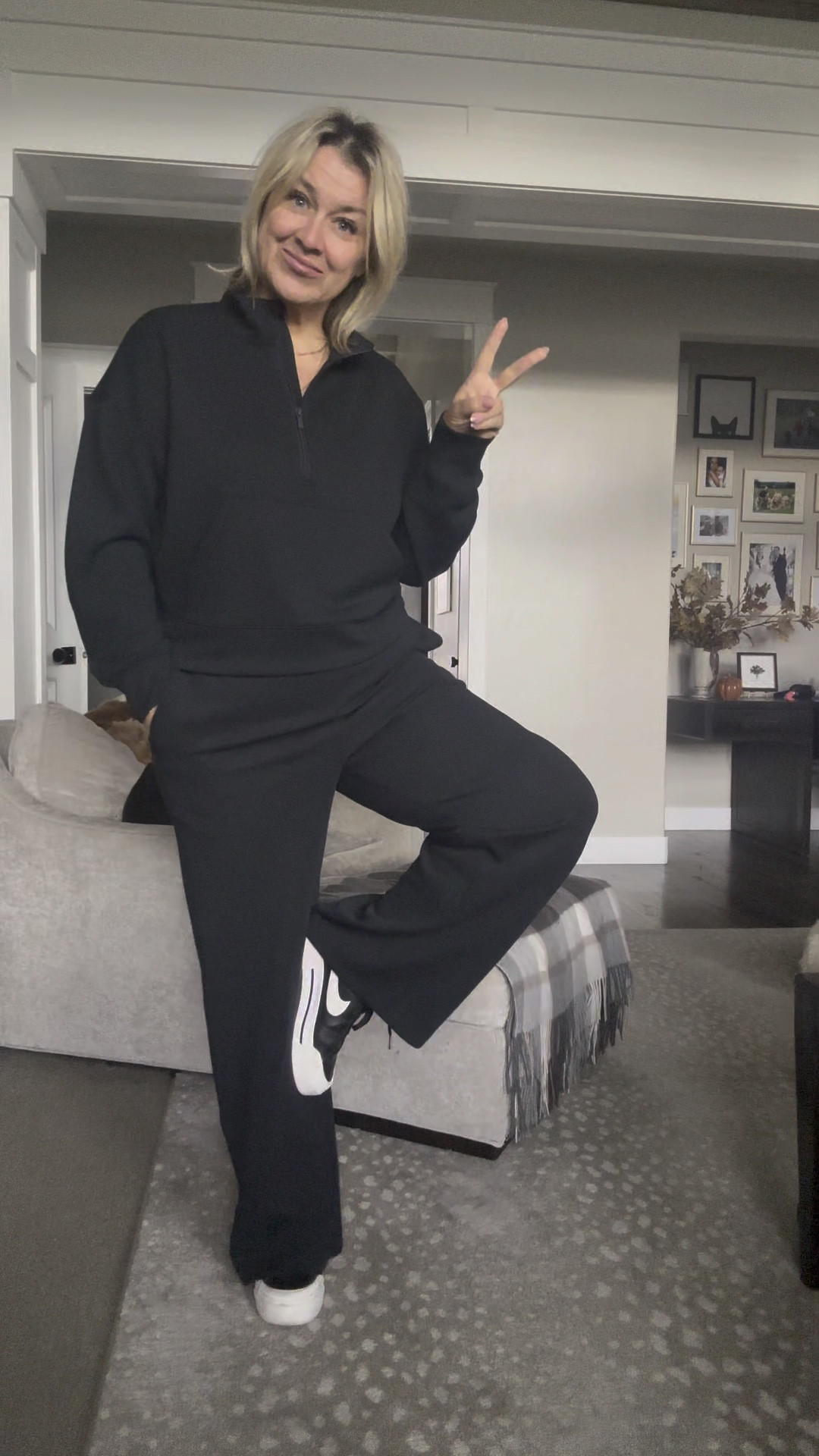 Channeling all the cozy vibes in this Target Find! 🖤 This matching set is everything: soft, chic, and perfect for lounging or running errands. Paired it with my go-to sneakers for an effortless look! ✌️
Who else is obsessed with comfy sets that look this good? Let me know if you want links to shop this! #TargetStyle #CozyAndChic #StyleForComfort
nike / loungewear /  target / 
over  50 style / midsize 

#LTKActive #LTKStyleTip #LTKFindsUnder50