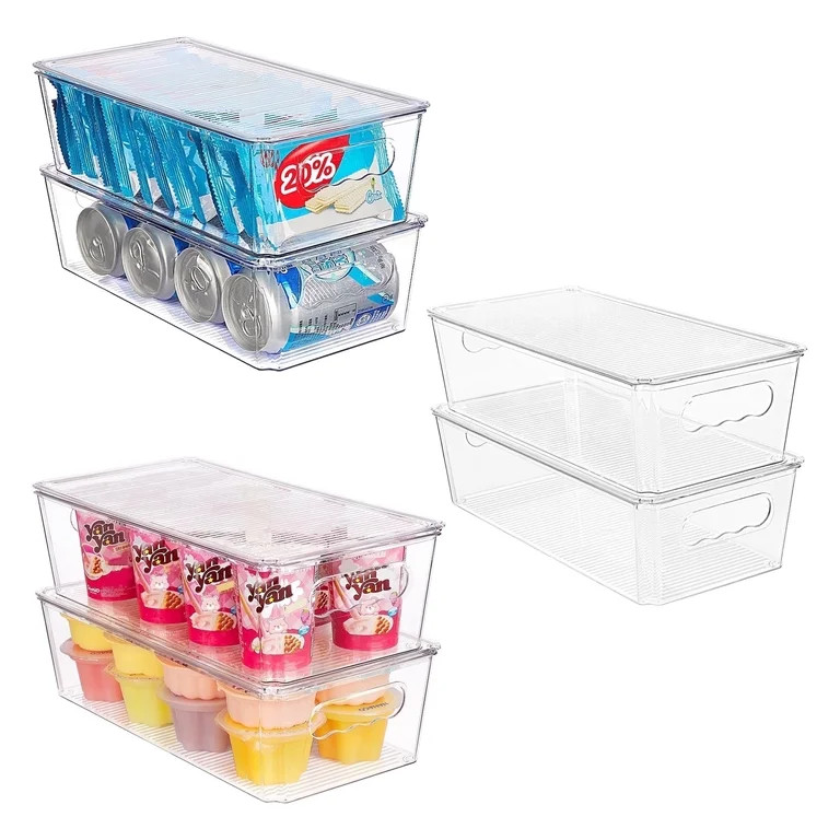 Sindcom 6pcs Clear Organizers Bins with Lids, Stackable Plastic Storage Containers with Handles | Walmart (US)