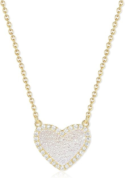 Pendant Necklace for Women,14K Gold-Plated Natural Gemstone, 15" with 2.6" Extender,Gift Box Velv... | Amazon (US)