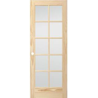 24 in. x 80 in. Solid Core French Unfinished Pine Wood 10-Lite Interior Door Slab with Bore | The Home Depot